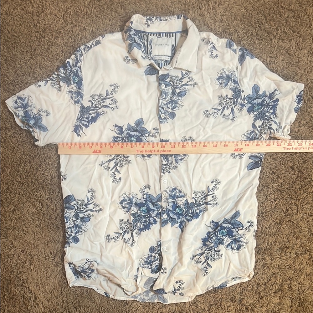 Denim & Flower Men’s Casual Blue and White Button Down Shirt Size Large